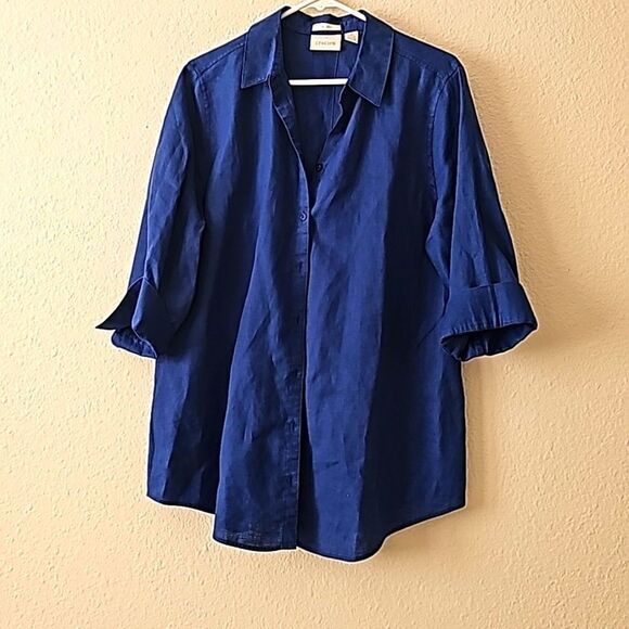 Chicos No-Iron Linen Loop-Back Tunic in blue 2 / Large - Picture 1 of 10